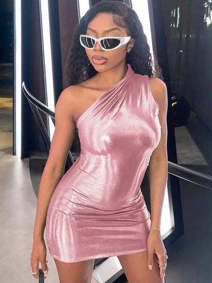 Robe Bodycon Métallique À Épaule Unique Femme Chic und Stil
