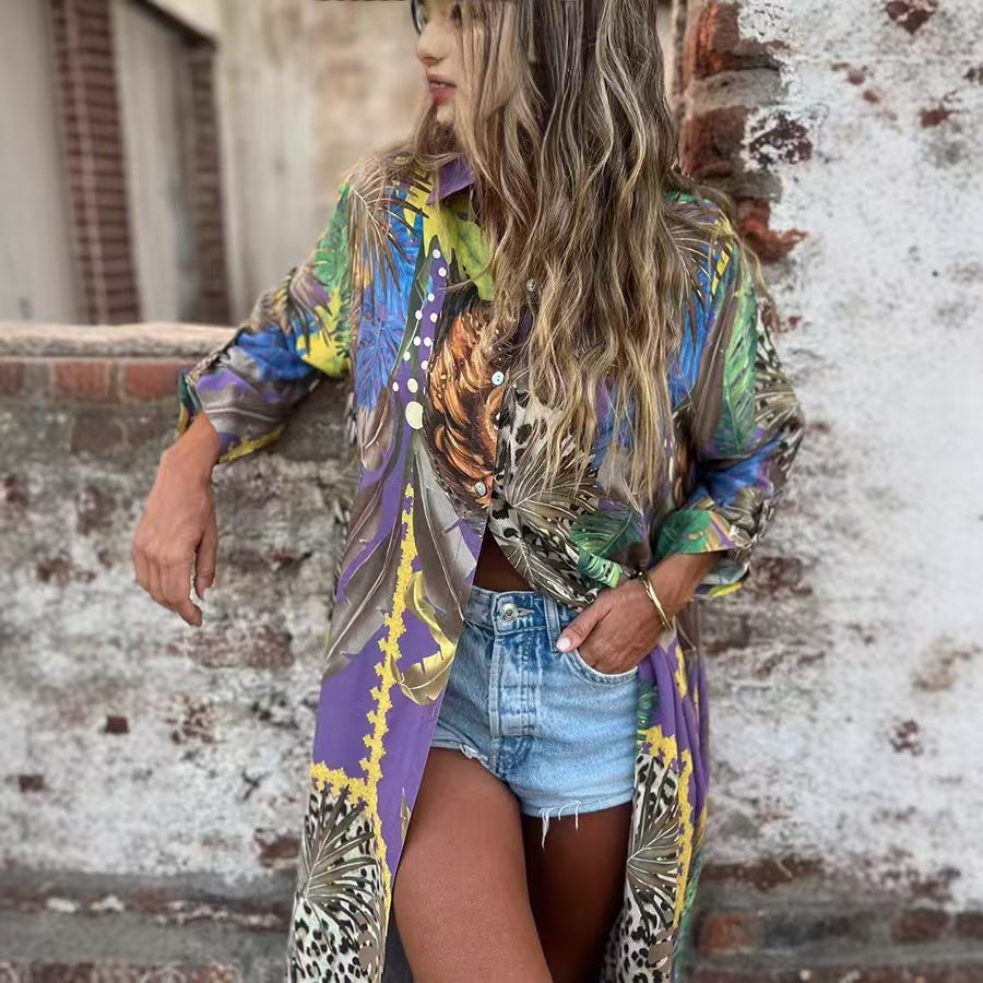 Blouse à manches longues pour femmes avec motif animal et coupe décontractée Chic und Stil