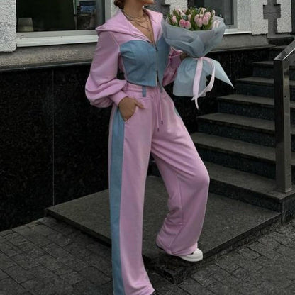 Ladies Two-Piece Sports Set with Crop Top and Loose Pants Chic and Style