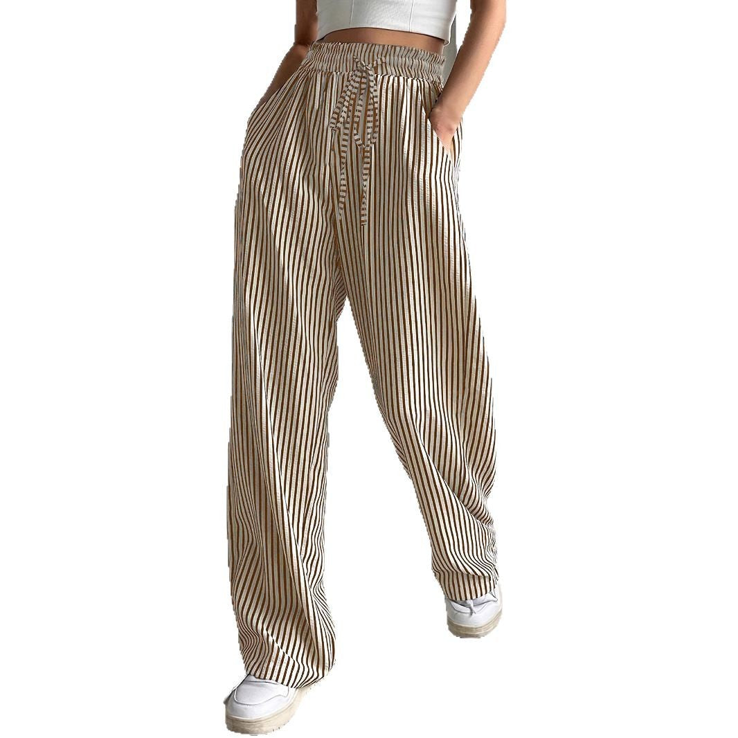 Wide striped pants for ladies with elastic waistband and pockets Chic and Style