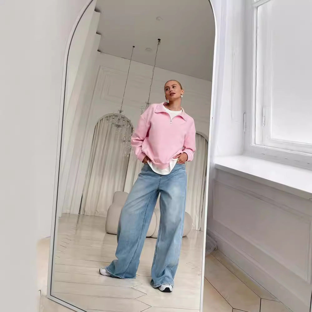 Chic and Style Women's Fleece Sporty Pull with Short Zipper