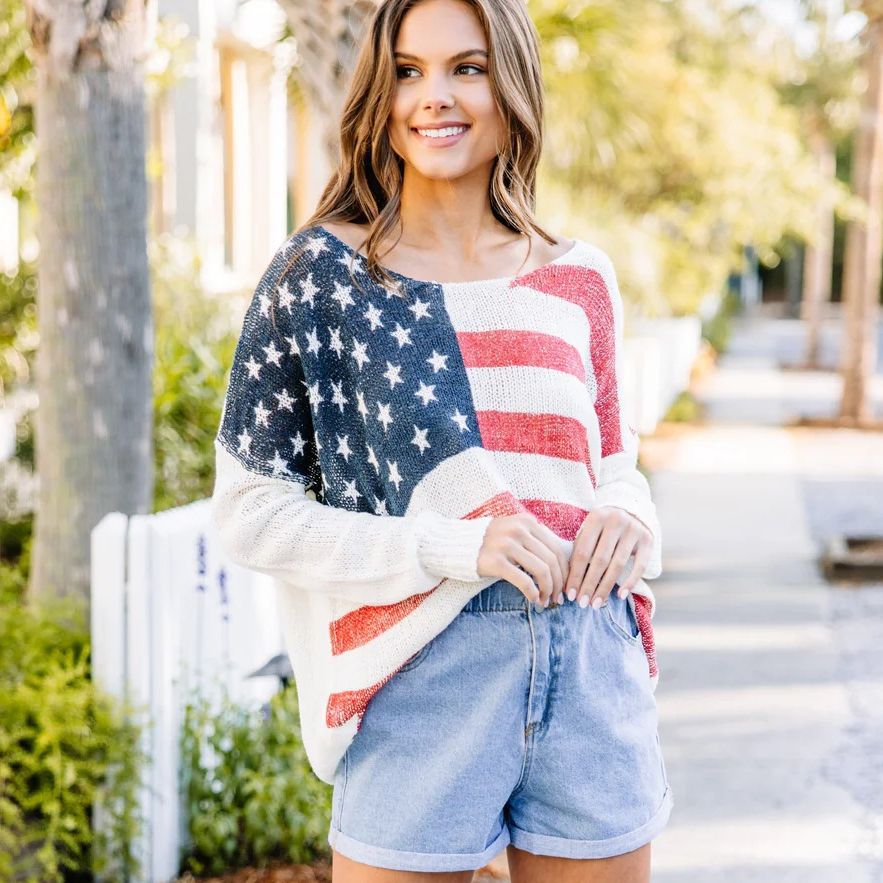 Pull en tricot pour femmes avec motif de drapeau patriotique Chic und Stil