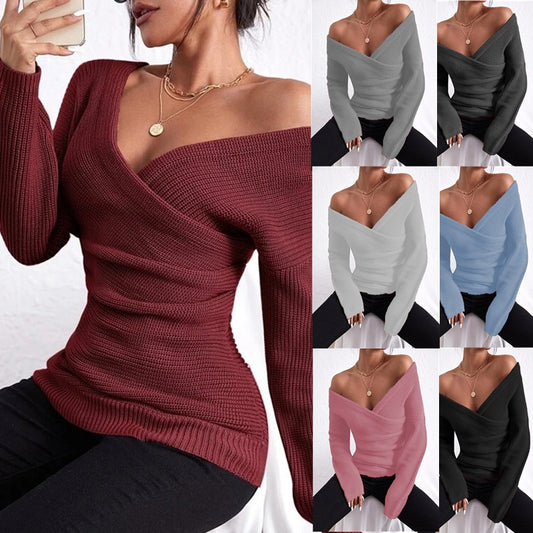 Femmes Pull élégant et décontracté avec décolleté en V profond et manches longues Chic und Stil