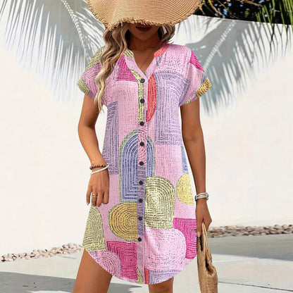 Robe midi à imprimé abstrait Chic und Stil à boutons pour dames