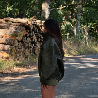 Dame cuir veste avec coupe décontractée oversized Chic und Stil