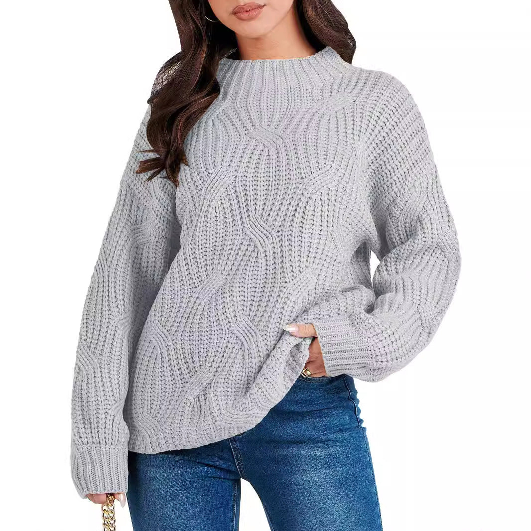 Dames gros pull en tricot avec motif en vagues extravagant et col haut Chic und Stil