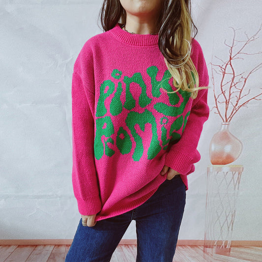 Pull femme décontracté avec application de texte en grande superficie Chic und Stil