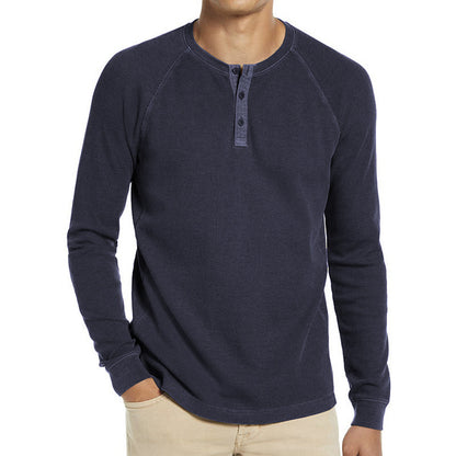 Homme T-shirt Henley à manches longues en mélange de coton respirant avec patte de boutonnage Chic und Stil