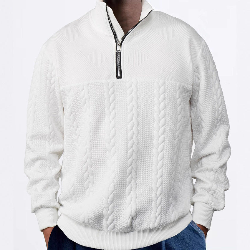 Sporty fleece pullover for men with high collar and stylish braided design Chic und Stil