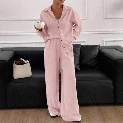 Dames élégant décontracté blouse en lin et large pantalon Chic und Stil