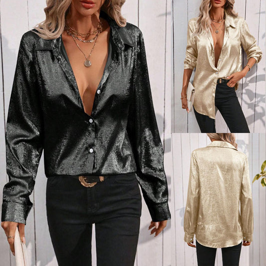 Chemisier élégant pour femmes en tissu scintillant avec col classique Chic und Stil