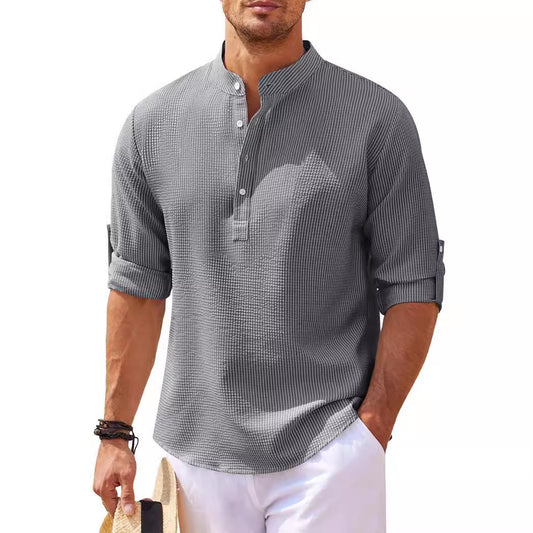 Chemise décontractée à manches longues pour homme avec col montant et structure côtelée Chic und Stil