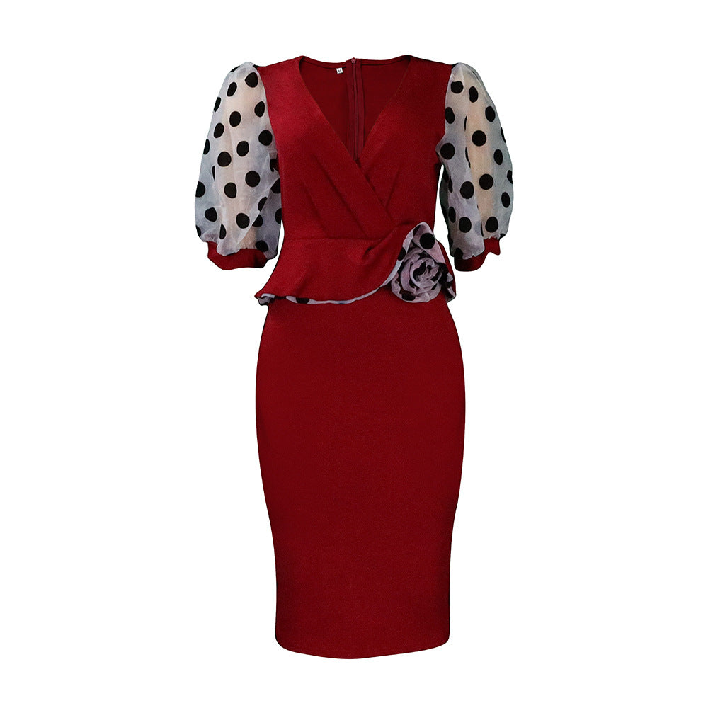 Robe portefeuille pour femmes avec des manches bouffantes transparentes et un design froncé cintré Chic und Stil