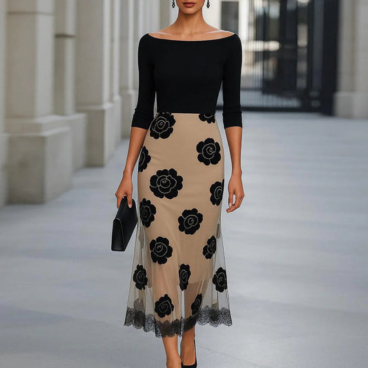 Dames Robe élégante avec des accents floraux et un ourlet transparent Chic und Stil