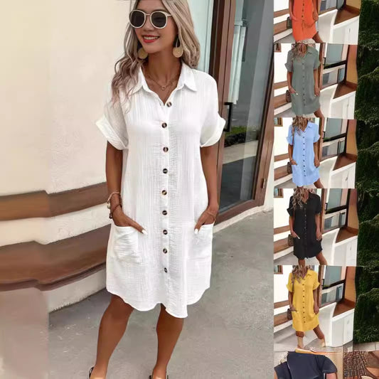Robe chemise à boutons pour dames en coton respirant avec poches Chic und Stil