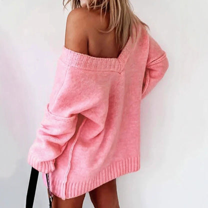 Femme pull en tricot dénudé-épaule avec coupe large et bords côtelés Chic und Stil