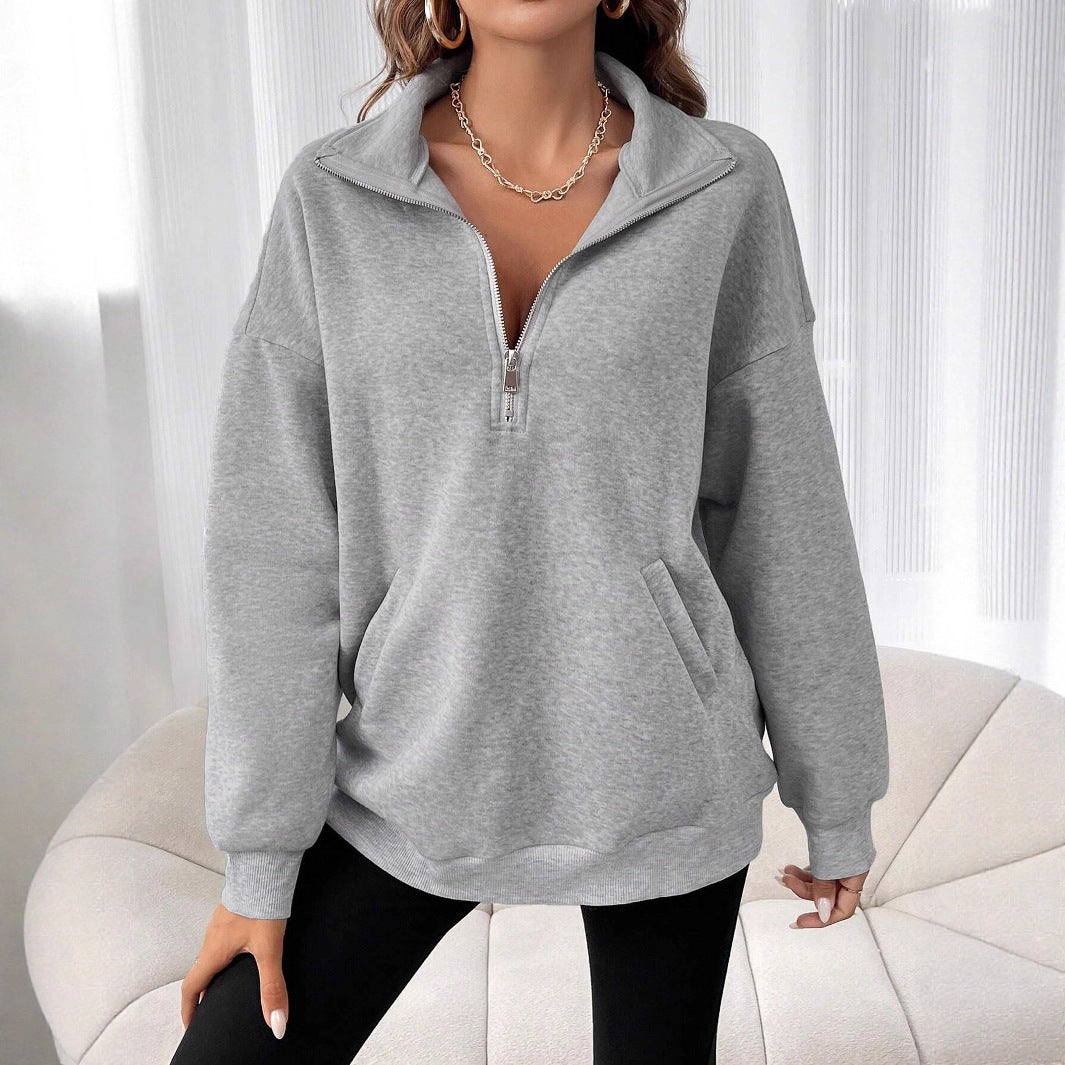 Pull-over zippé décontracté pour femmes avec poche kangourou Chic und Stil
