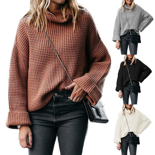 Pull en tricot oversize pour femmes avec col haut et motif en nid d'abeille structuré Chic und Stil