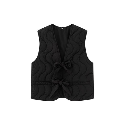 Dames gilet matelassé avec ceinture nouée double et poches latérales pratiques Chic und Stil