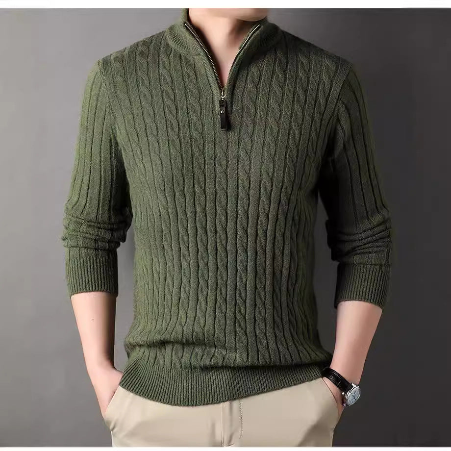 Pull homme avec zip et motif en relief en torsades Chic und Stil