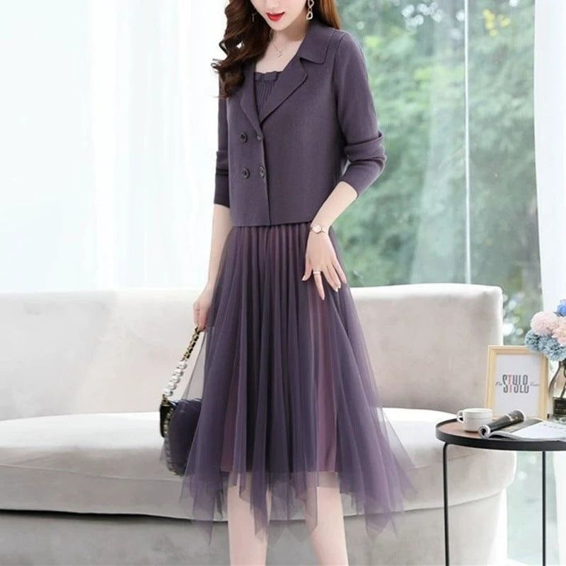 Dames Élégant robe en tulle avec blazer assorti Chic und Stil
