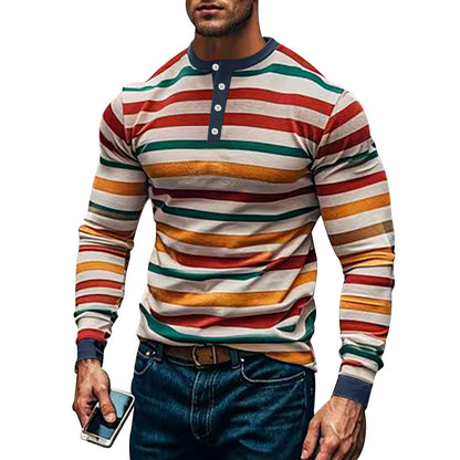 Homme T-shirt Henley à manches longues avec motif en fines rayures et col moderne Chic und Stil