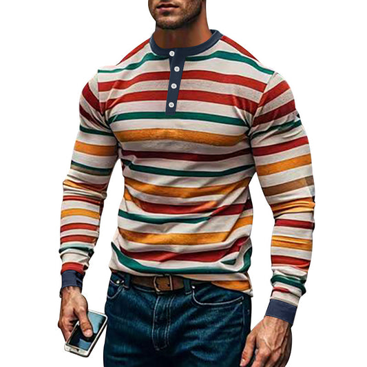 Homme T-shirt Henley à manches longues avec motif en fines rayures et col moderne Chic und Stil