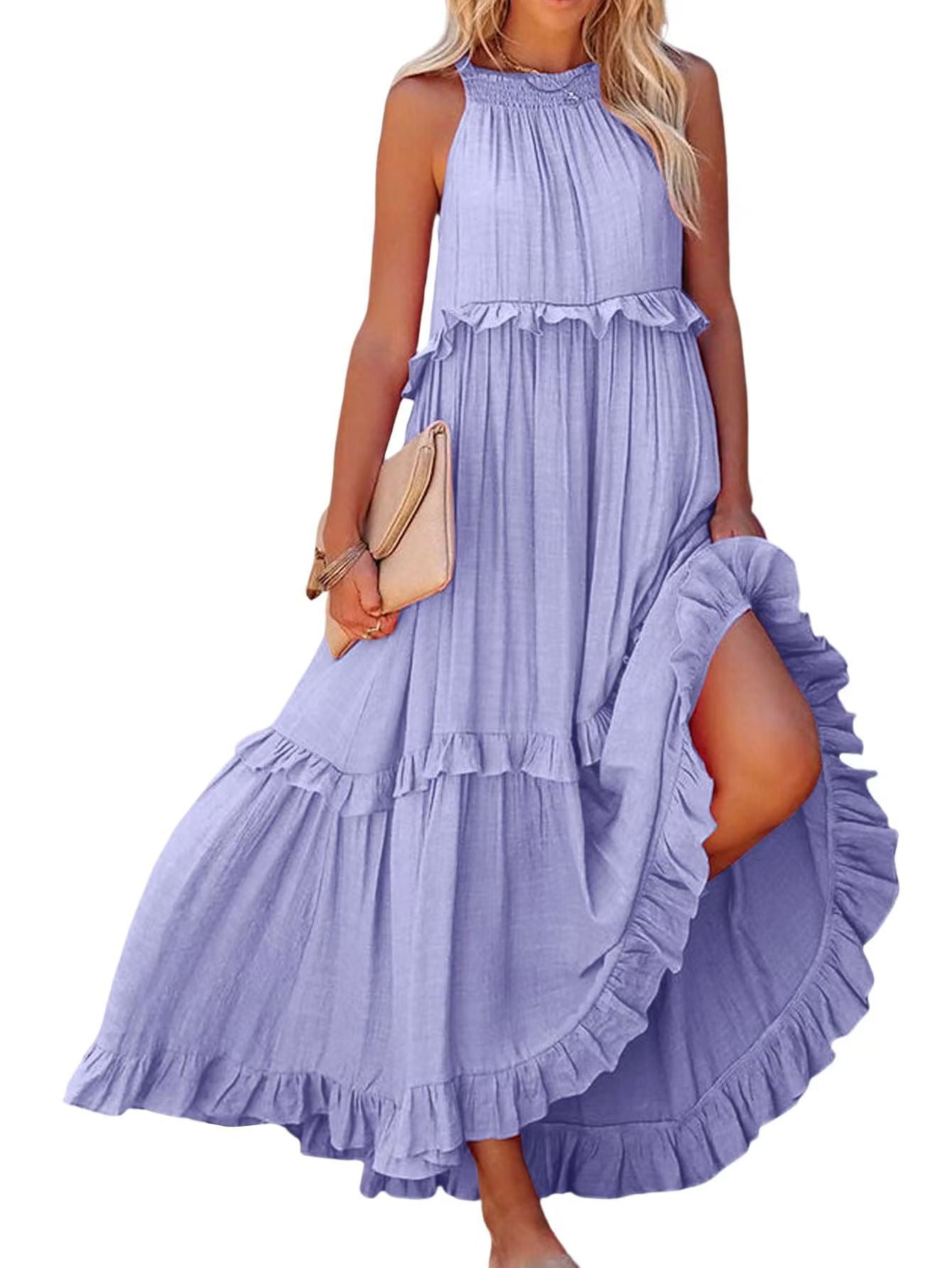 Robe maxi femme avec détails volantés et silhouette aérienne Chic und Stil