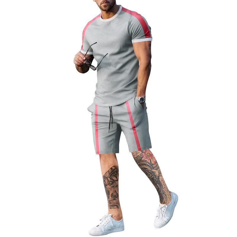 Ensemble de shorts et de t-shirt à manches courtes sportives pour hommes avec des bandes contrastées Chic und Stil