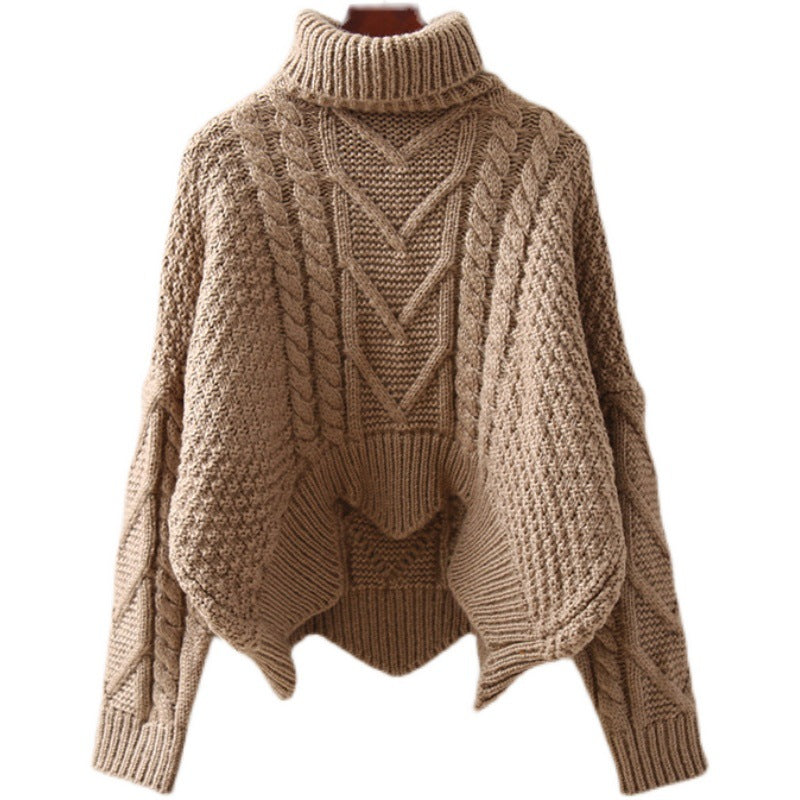 Dame Grand Pull avec Col Haut et Motif Tricot Chic und Stil