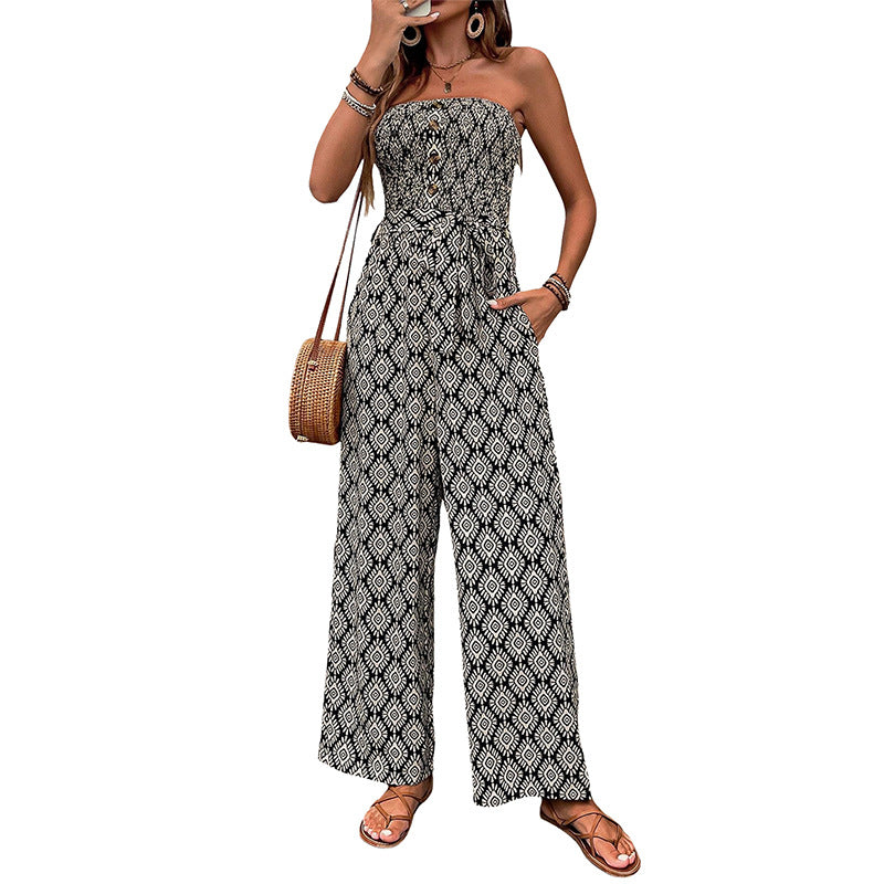 Combinaison décontractée pour femmes avec haut élastique et motif à la mode Chic und Stil