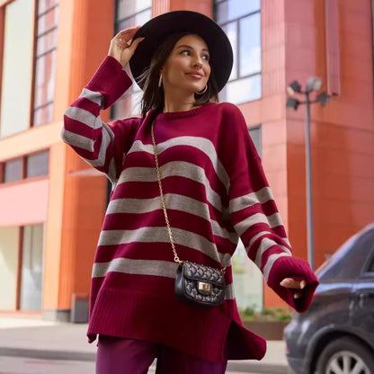 Pull en tricot oversized pour femmes avec un motif rayé tendance et une texture côtelée riche en détails Chic und Stil