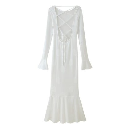 Dames Robe Maxi Élégante avec Manches Évasées et Design Floral Chic und Stil