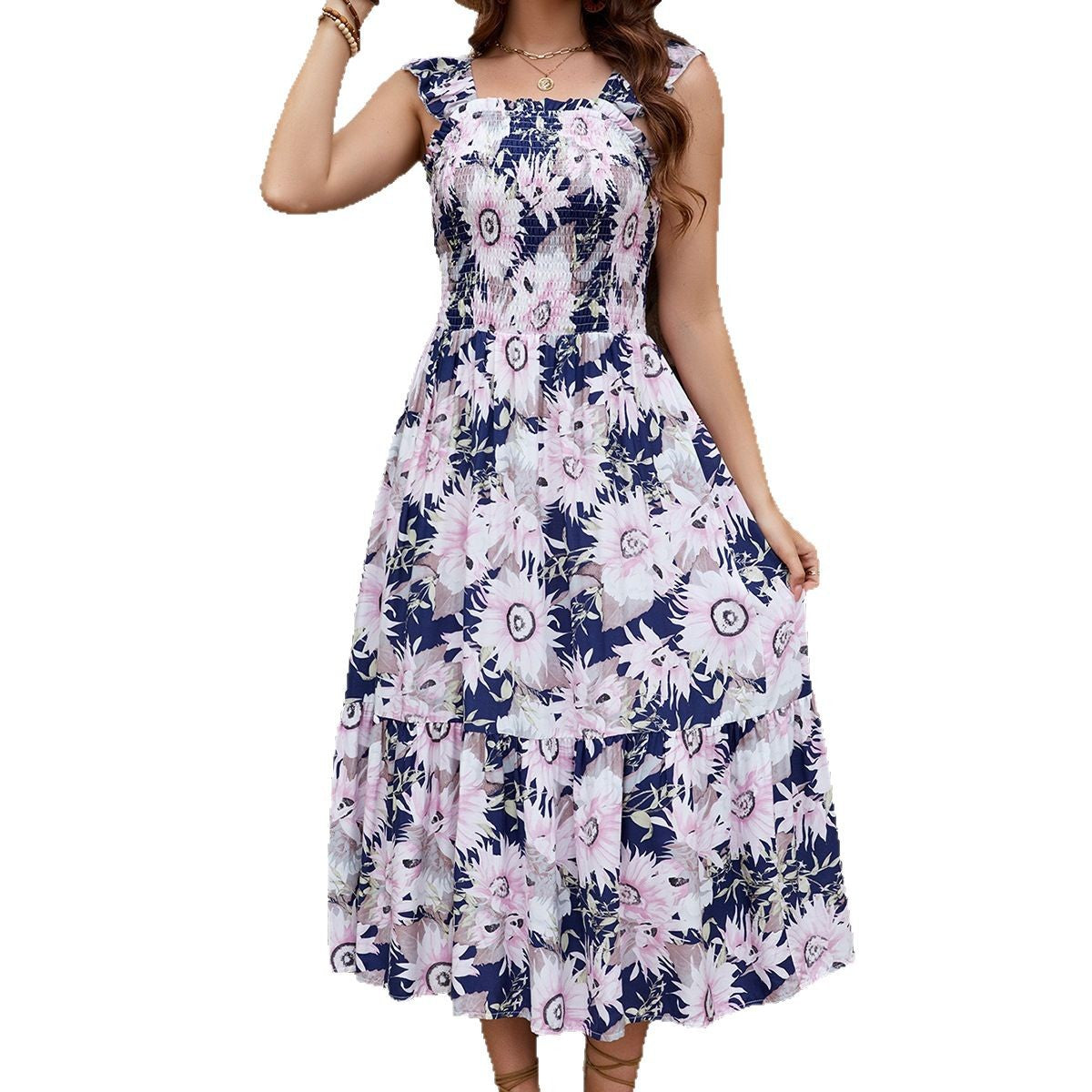 Dames Fleurs Ruffle Maxi Robe Chic und Stil