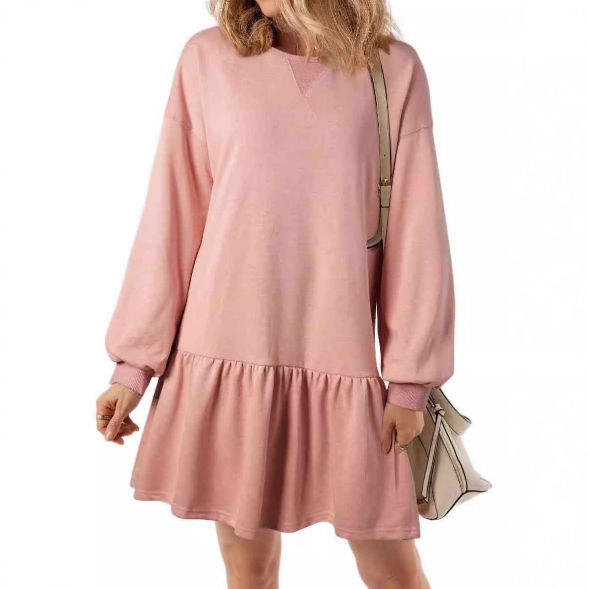 Robe de sweat décontractée pour femmes avec décolleté en V et ourlet à volants Chic und Stil