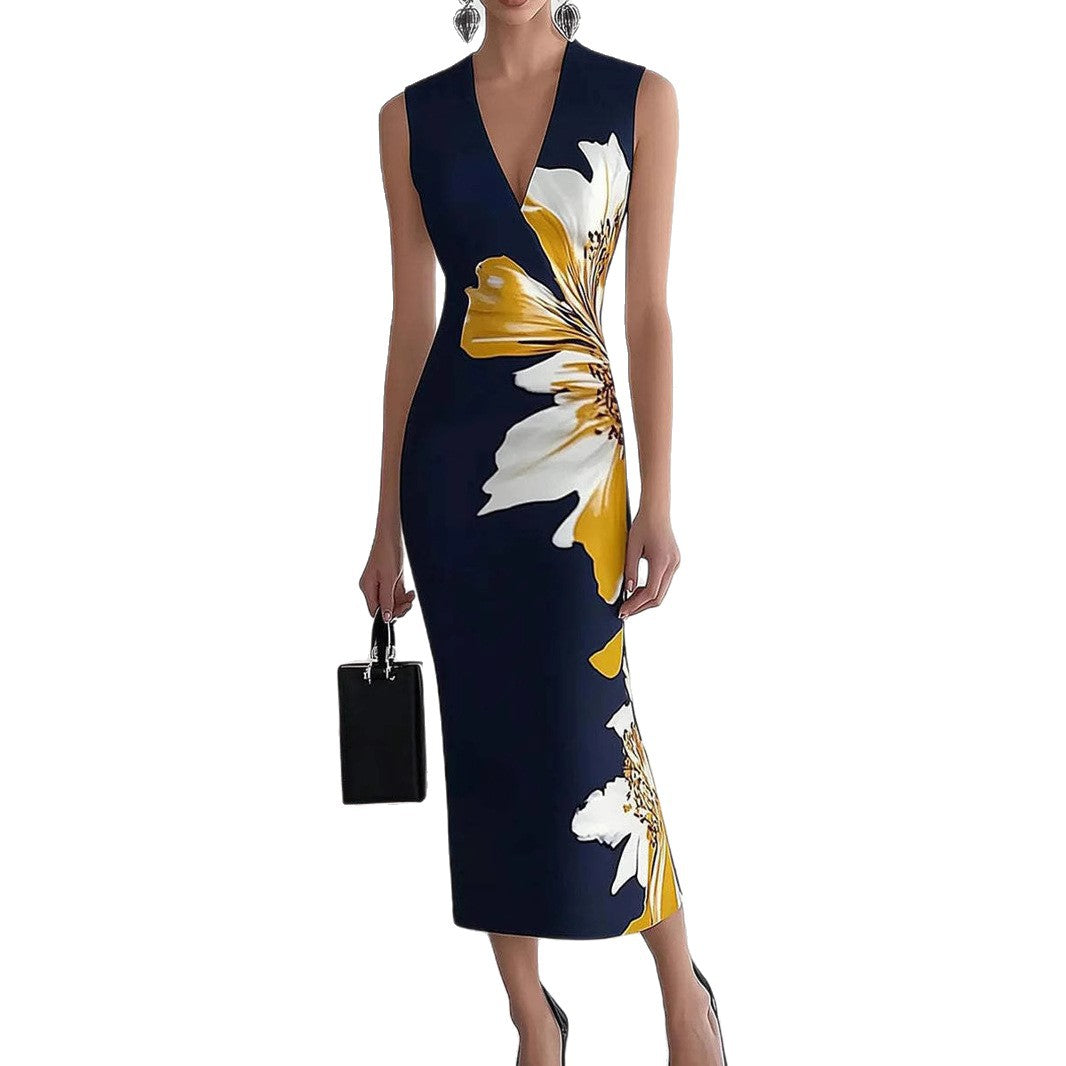 Dames Élégant Imprimé Floral Midi Robe Chic und Stil