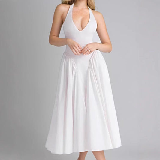 Robe midi femme avec décolleté V plongeant et jupe fluide Chic und Stil