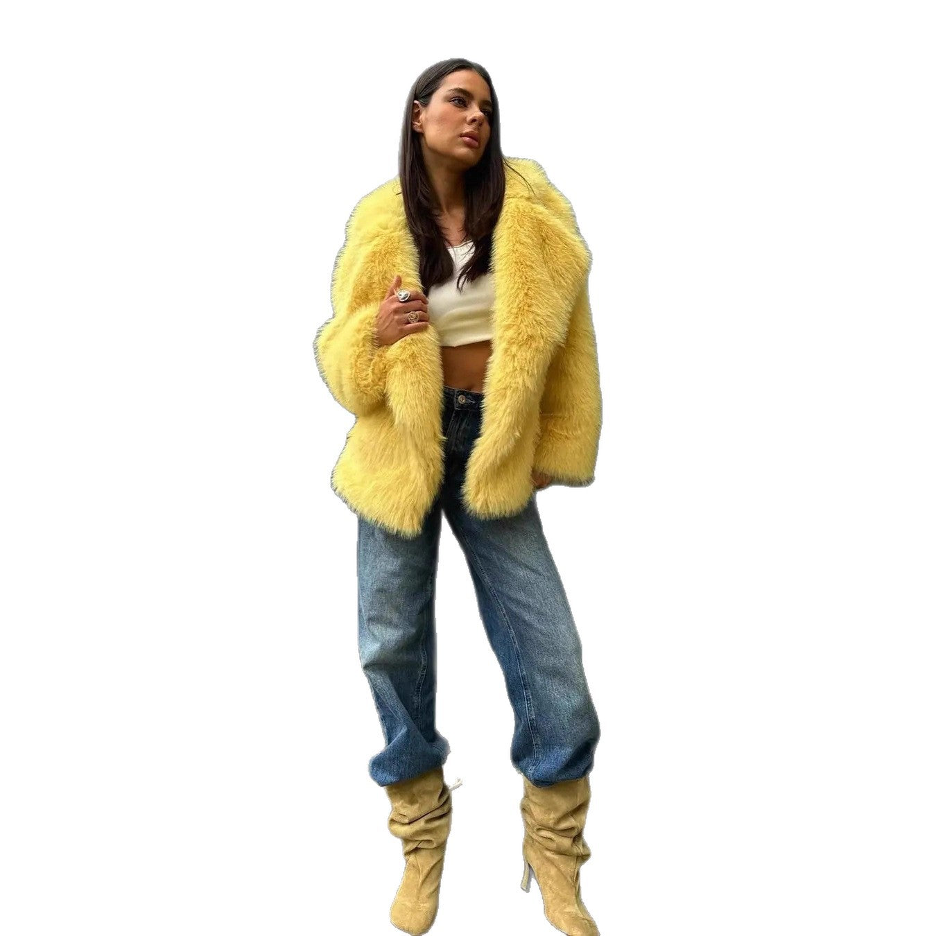 Dames Élégante Veste en Fourrure Synthétique avec Doublure Douce et Coupe Volumineuse Chic und Stil