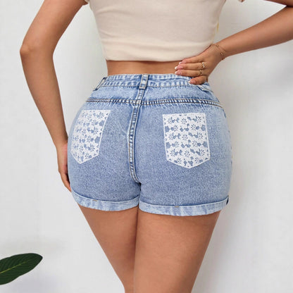 Shorts en jean taille haute pour femmes avec ourlet retourné à la mode Chic und Stil
