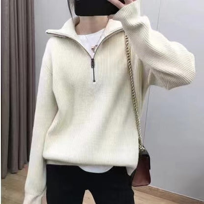 Pull en tricot pour femme avec col haut et demi-zip Chic und Stil