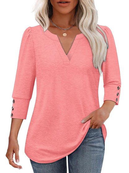 Blouse femme à décolleté en V avec détails de boutons décoratifs Chic und Stil