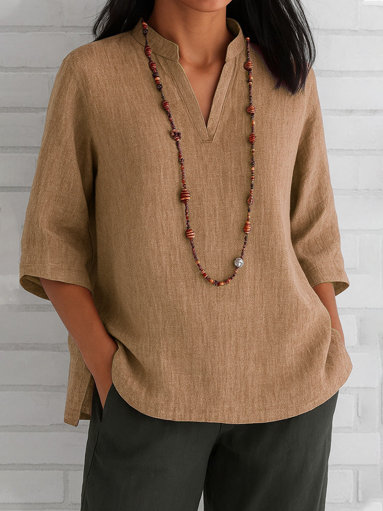 Blouse décontractée pour femmes avec décolleté en V et poches latérales Chic und Stil
