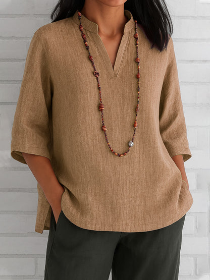Blouse décontractée pour femmes avec décolleté en V et poches latérales Chic und Stil