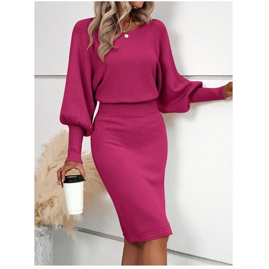 Robe en tricot pour femmes au style décontracté avec des manches larges et une taille Chic und Stil