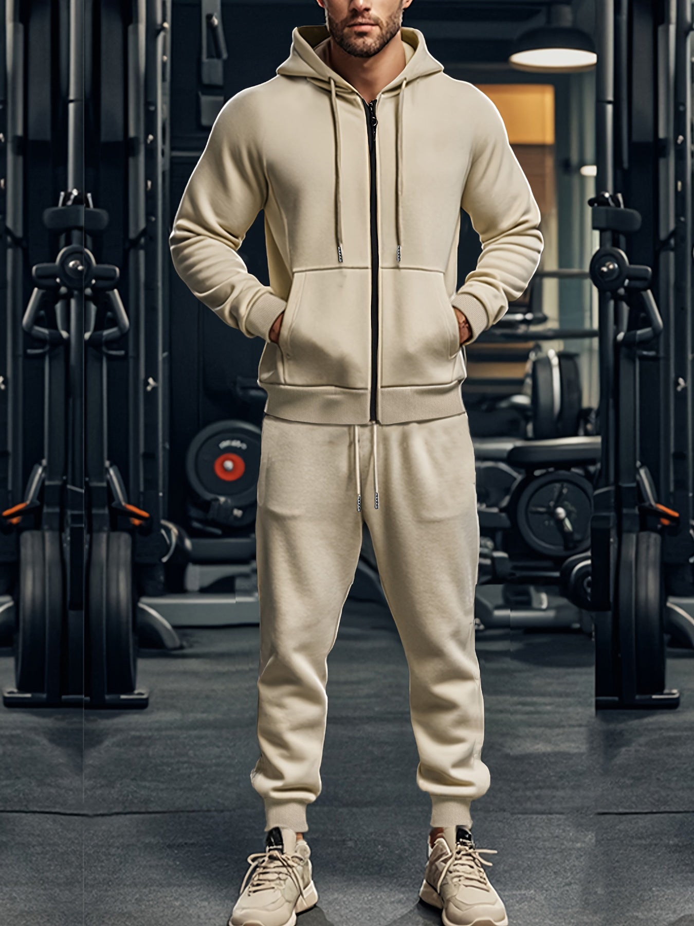 Men's sporty hoodie and jogger pants set with full zip and elastic waist Chic and Style