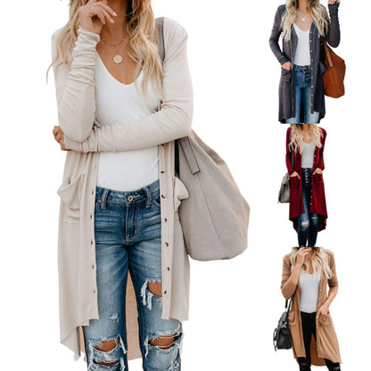Dames Long Pull Cardigan avec Boutons et Poches Chic und Stil