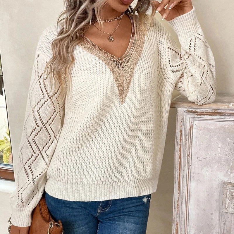 Pull en tricot pour femmes avec un décolleté en crochet raffiné Chic und Stil