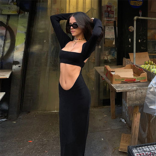 Robe maxi à découpe pour femmes avec manches longues et coupe ajustée Chic und Stil