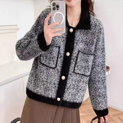 Dames Pull-over moelleux avec poches et col contrastants Chic und Stil