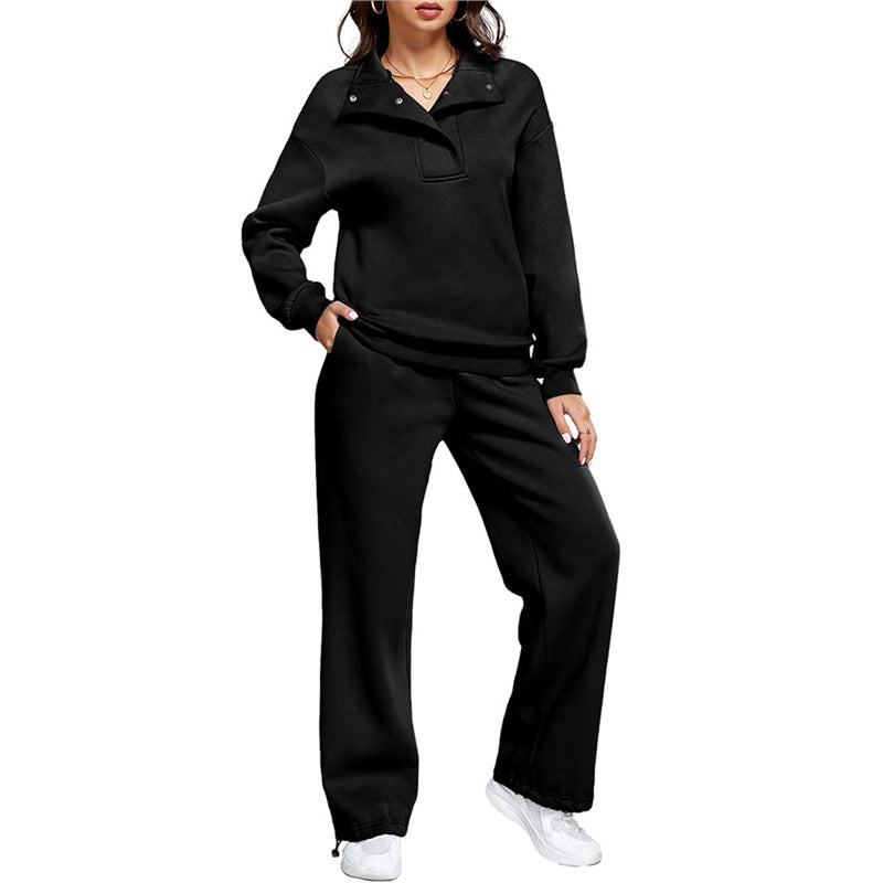 Women Comfortable Loungewear Set with High Neck and Wide Leg Pants Chic and Style